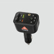 Black car charger with multiple ports on a light gray background