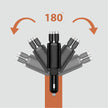 Black multi-port charging adapter with multiple connectors on a light gray background