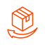Orange icon of a box with an arrow underneath on a white background