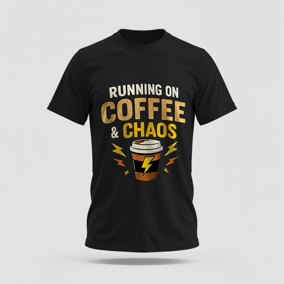 Coffee & Chaos Crew Collar Tshirt – High Quality 100% Cotton Unisex Plain Blank Everyday Wear Tshirt