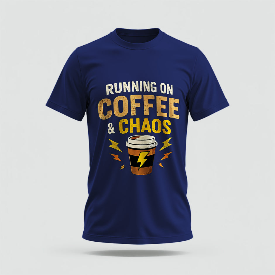 Coffee & Chaos Crew Collar Tshirt – High Quality 100% Cotton Unisex Plain Blank Everyday Wear Tshirt