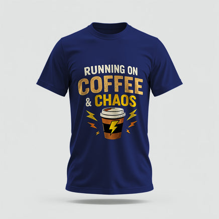 Coffee & Chaos Crew Collar Tshirt – High Quality 100% Cotton Unisex Plain Blank Everyday Wear Tshirt