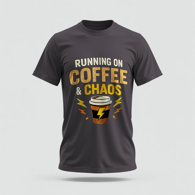 Coffee & Chaos Crew Collar Tshirt – High Quality 100% Cotton Unisex Plain Blank Everyday Wear Tshirt