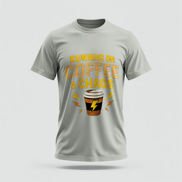 Coffee & Chaos Crew Collar Tshirt – High Quality 100% Cotton Unisex Plain Blank Everyday Wear Tshirt