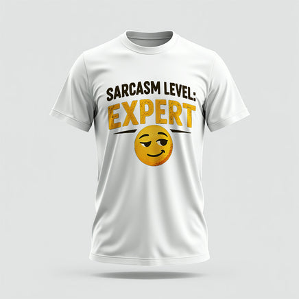 Sarcasm Level Expert Crew Collar Tshirt – High Quality 100% Cotton Unisex Plain Blank Everyday Wear Tshirt