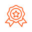 Orange icon of a star within a circular border on a white background